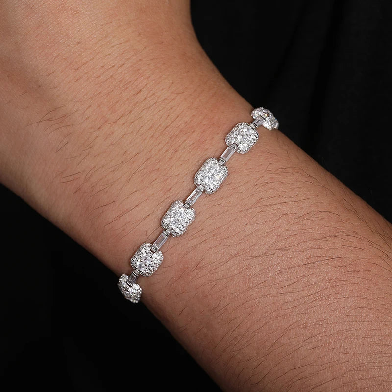 S925 Moissanite Baguette Link Paved Cube Bracelet