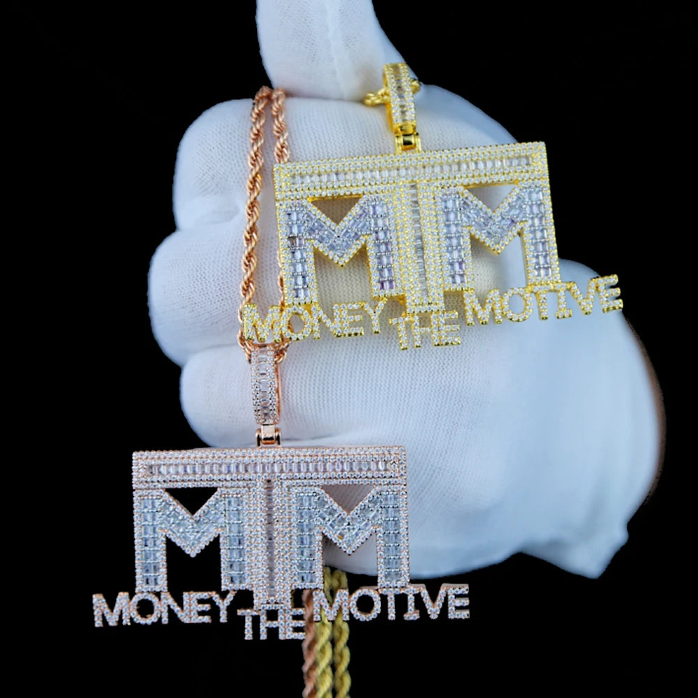 Iced "MTM - Money The Motive" Baguette Letter Diamond Pendant