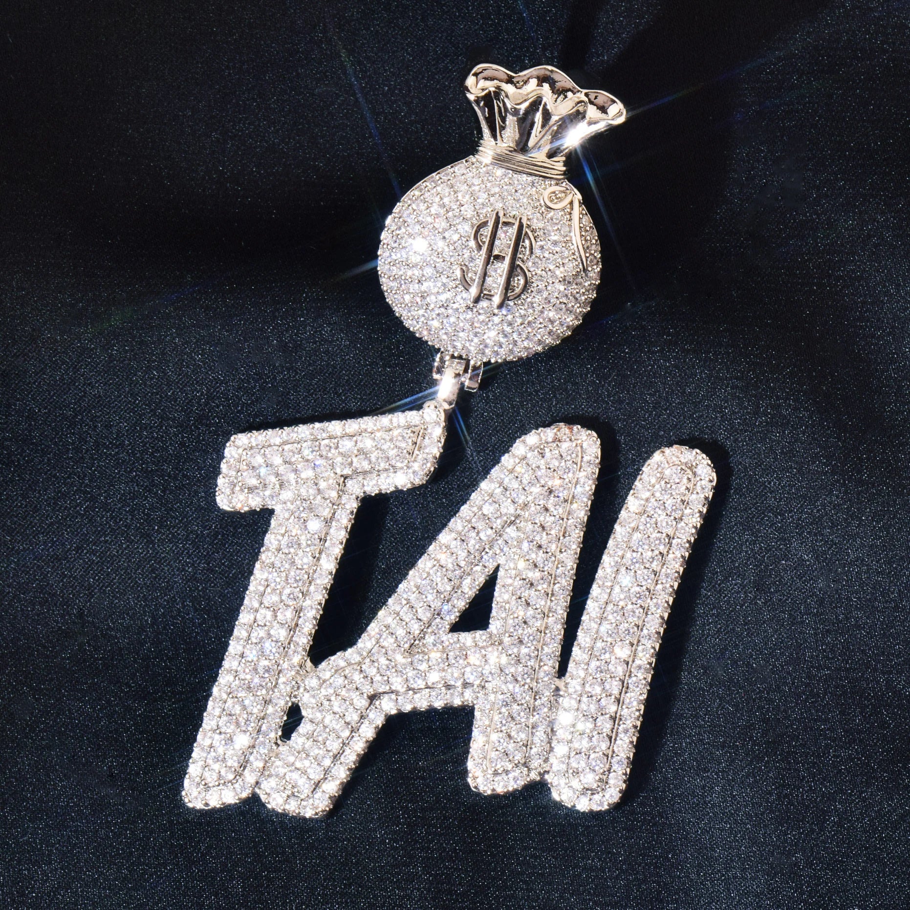 Custom Money Bag Bail Double Layer Italic Letter Pendant