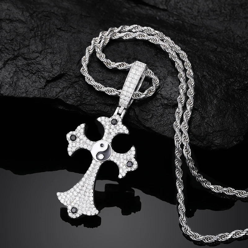 S925 Moissanite Diamond Yin Yang Cross Pendant - Icedgame & Co