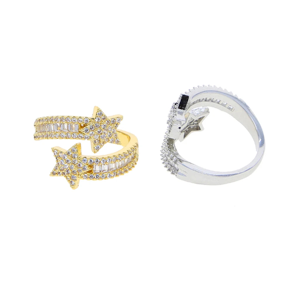 Iced Out Adjustable Star Baguette Ring