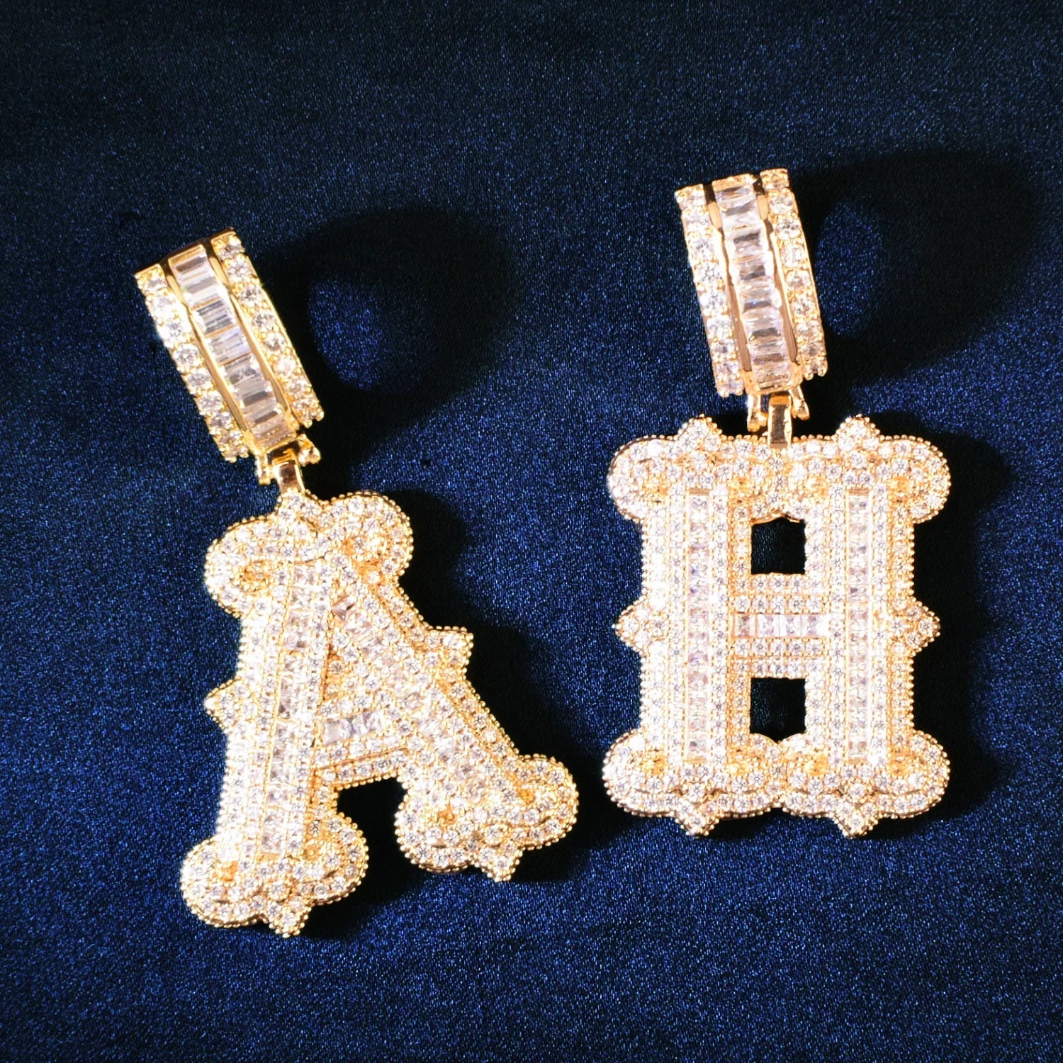 Custom Baguette College Font Initial Single A-Z Letter Pendant - Icedgame & Co