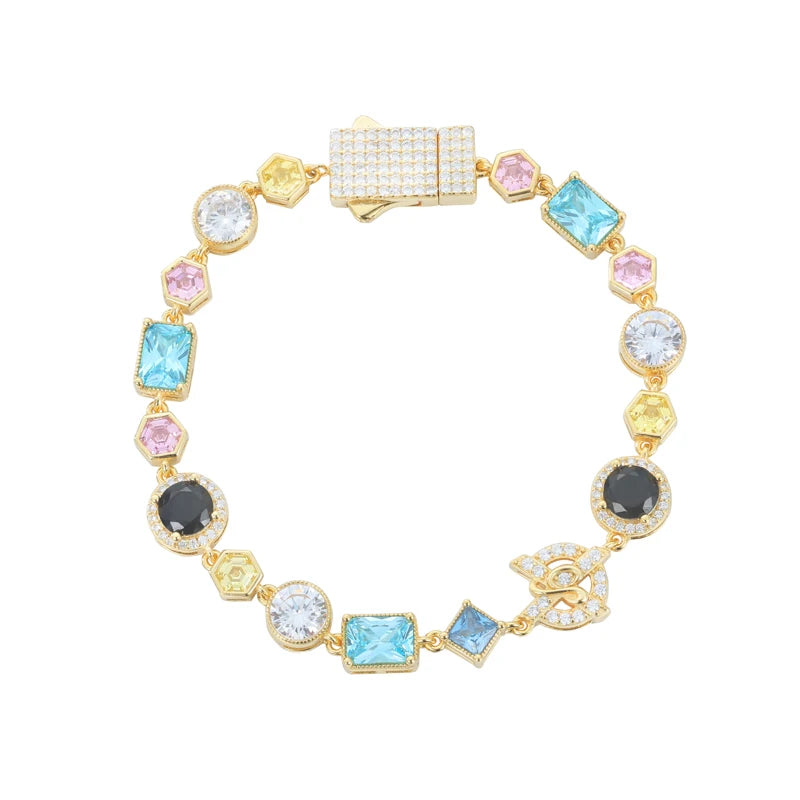 S925 Moissanite Colored Gemstone Tennis Bracelet - 12mm