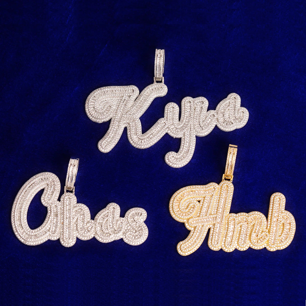 Custom Bold Layer Script Baguette Letter Pendant - Icedgame & Co