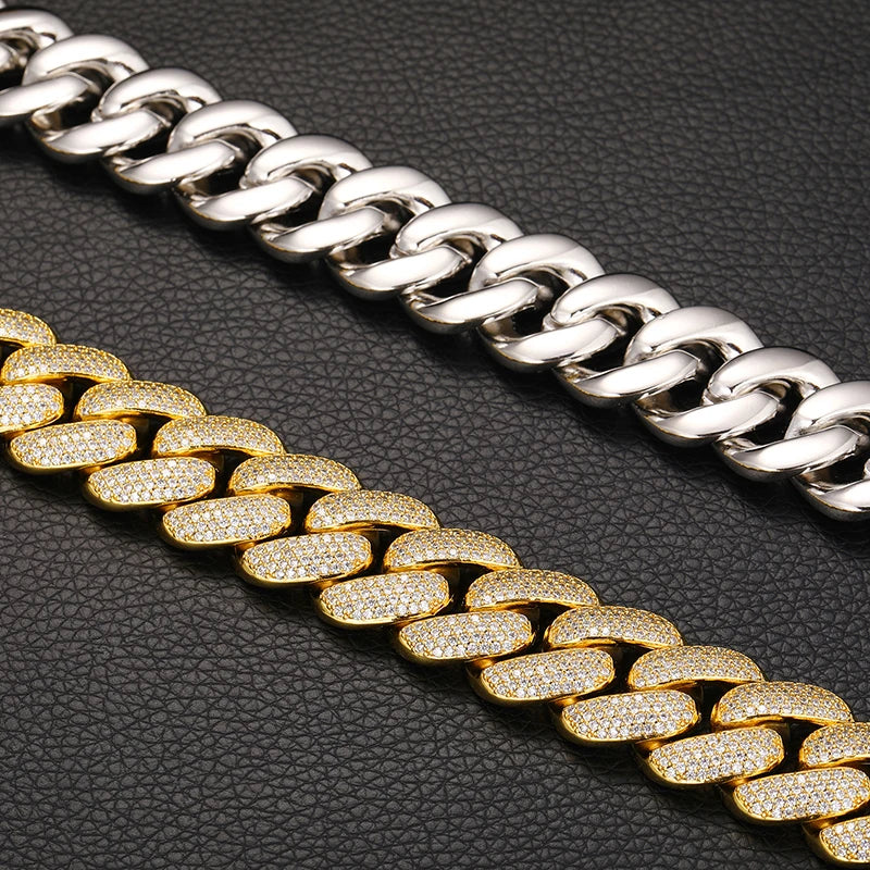 S925 Iced Moissanite Curve Cuban Link Chain Necklace - 20mm