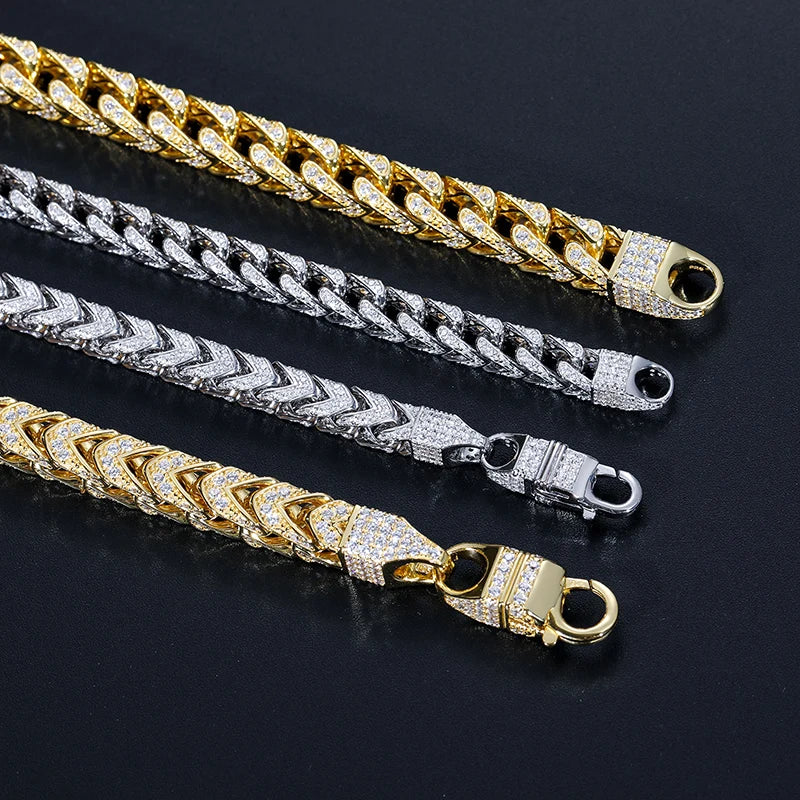 S925 Moissanite Diamond Franco Link Chain Necklace/Bracelet - 6mm