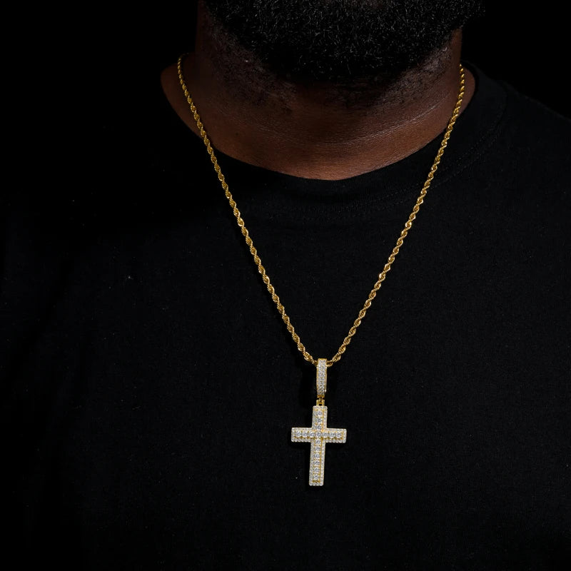 S925 Moissanite Halo Paved Diamond Cross Pendant
