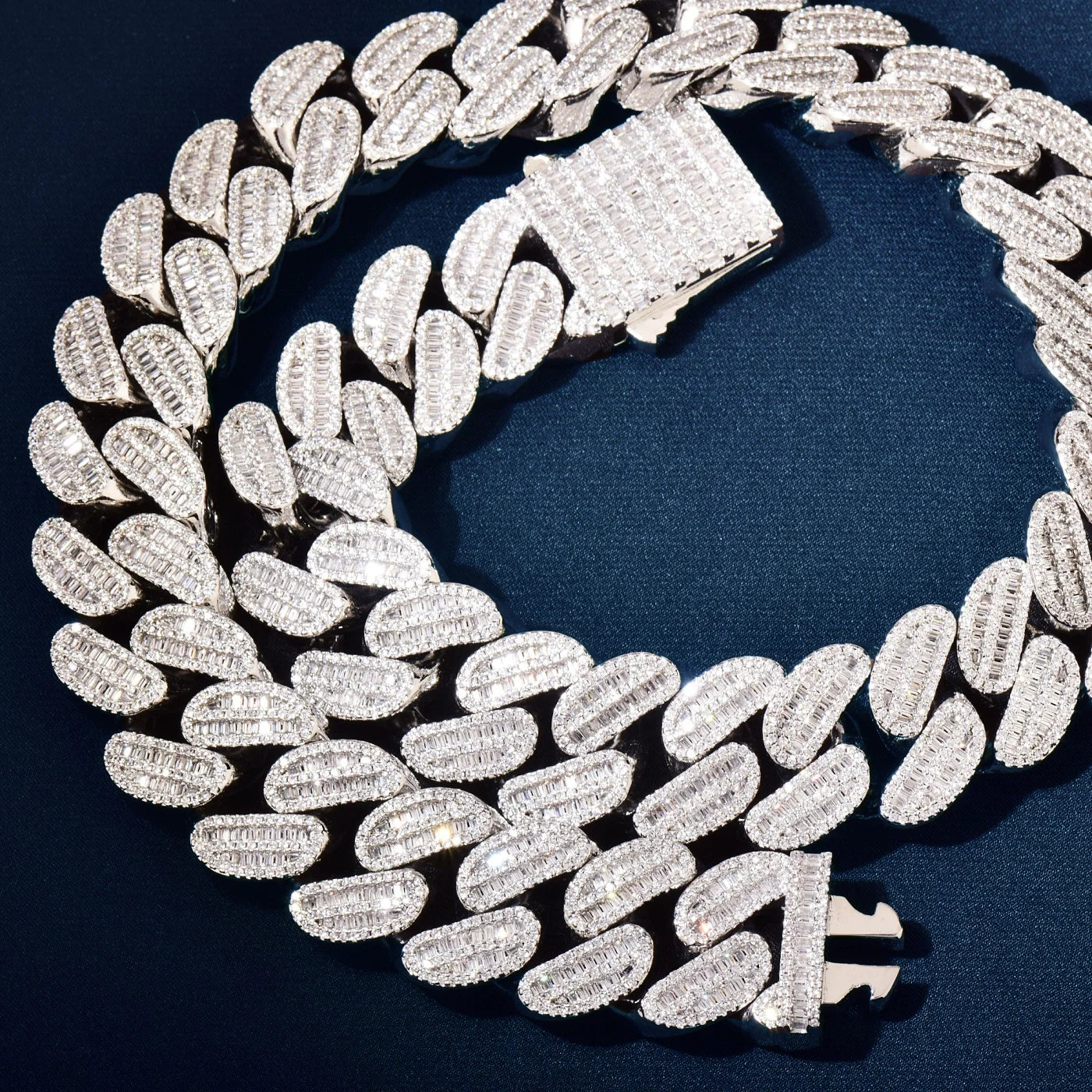 21mm Miami Baguette Cuban Link Chain Necklace - Gold/White Gold