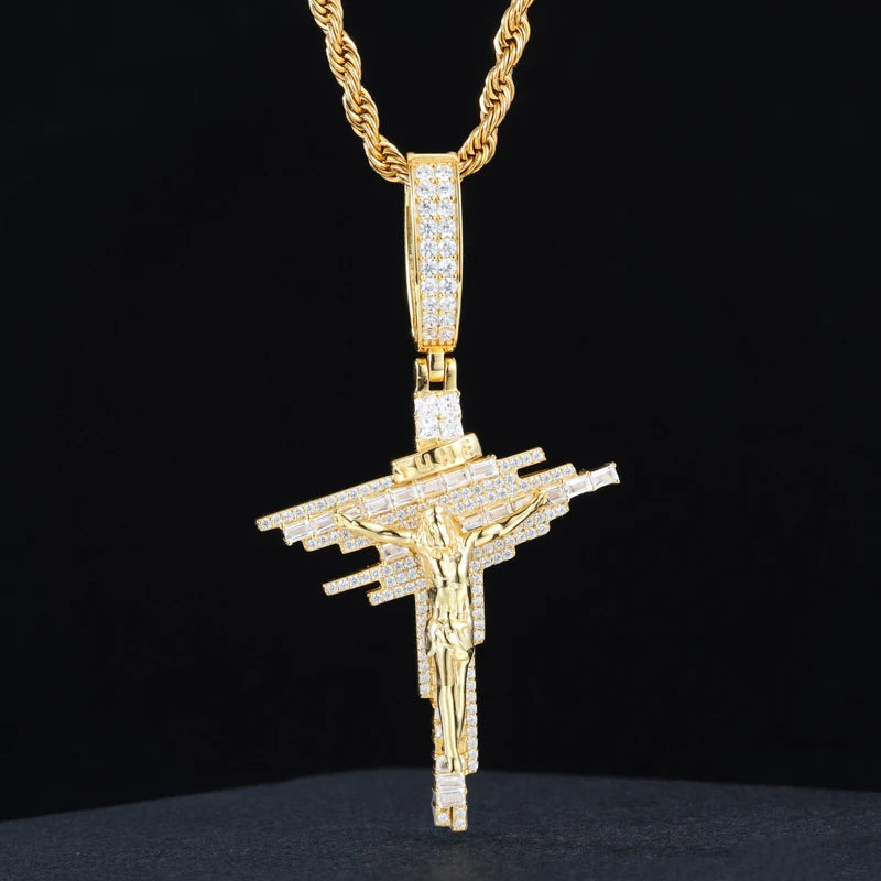 S925 Moissanite Geometric Crucifix Pendant