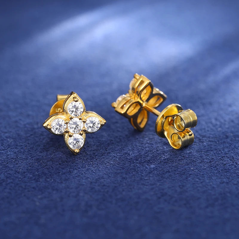 S925 Moissanite Floral Stud Earrings