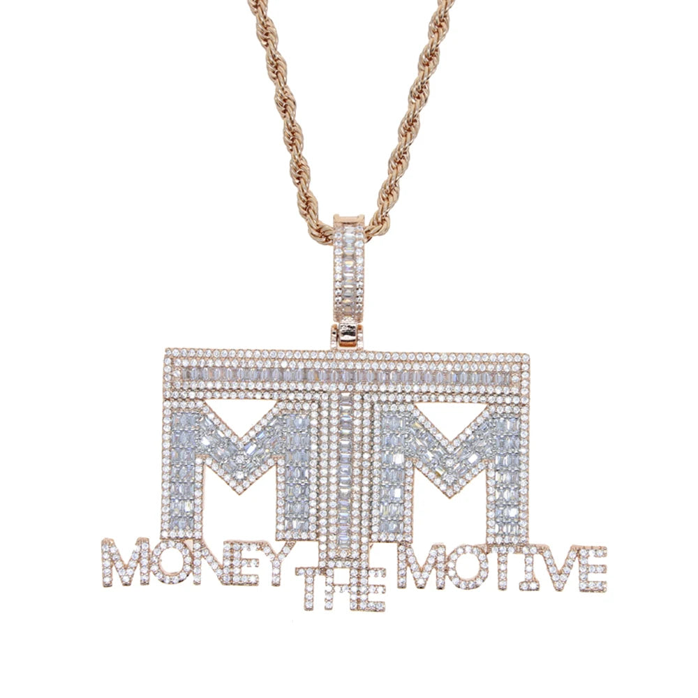 Iced "MTM - Money The Motive" Baguette Letter Diamond Pendant