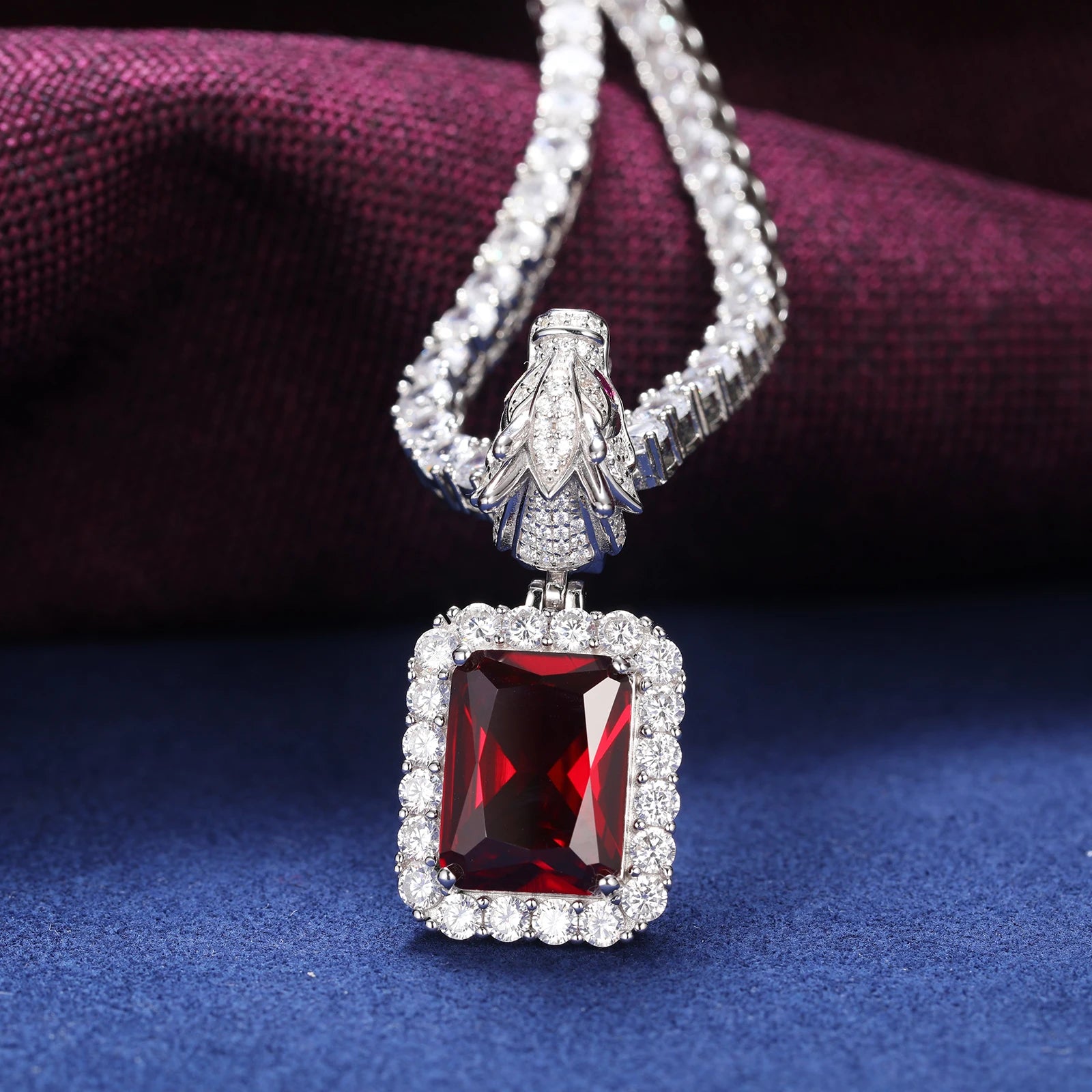 S925 Domineering Triangle Dragon Head Bail Red Gem Pendant Necklace