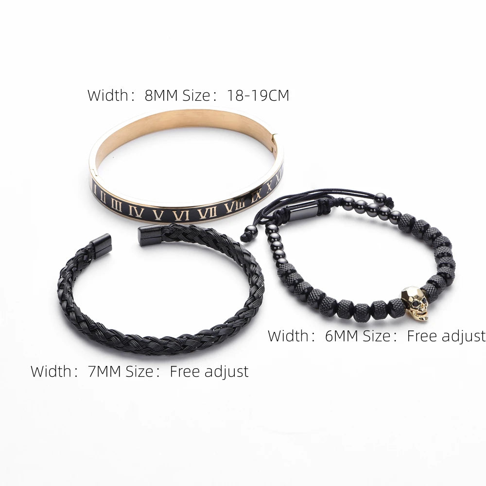 3pcs/Set Luxury Roman Skull Bracelets