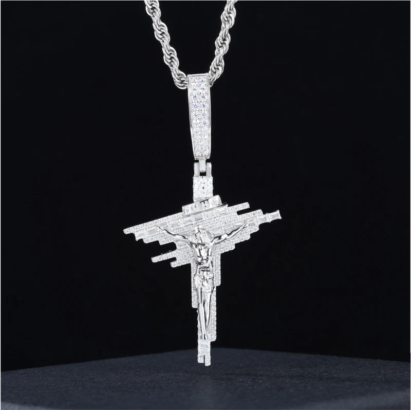 S925 Moissanite Geometric Crucifix Pendant