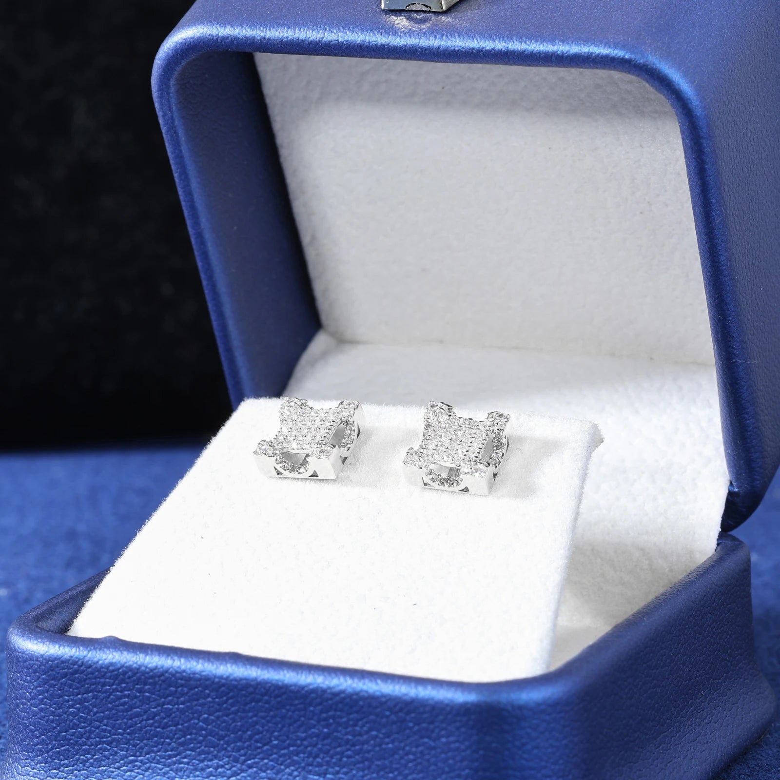 S925 Moissanite Square Paved Diamond Stud Earrings