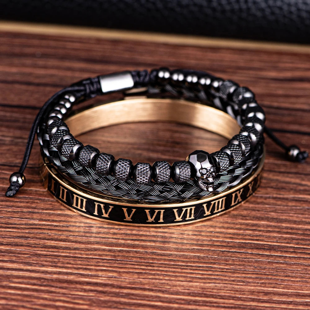 3pcs/Set Luxury Roman Skull Bracelets