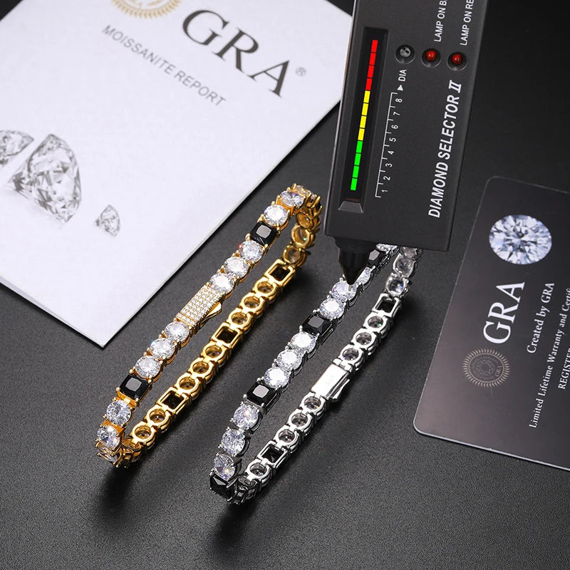 S925 Moissanite Tennis Black Center Gemstone Diamond Bracelet - 6mm
