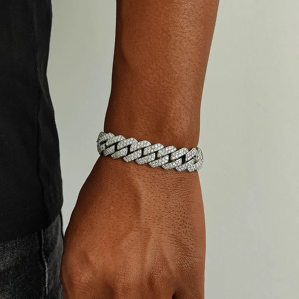 15MM Diamond Prong Cuban Link Bracelet
