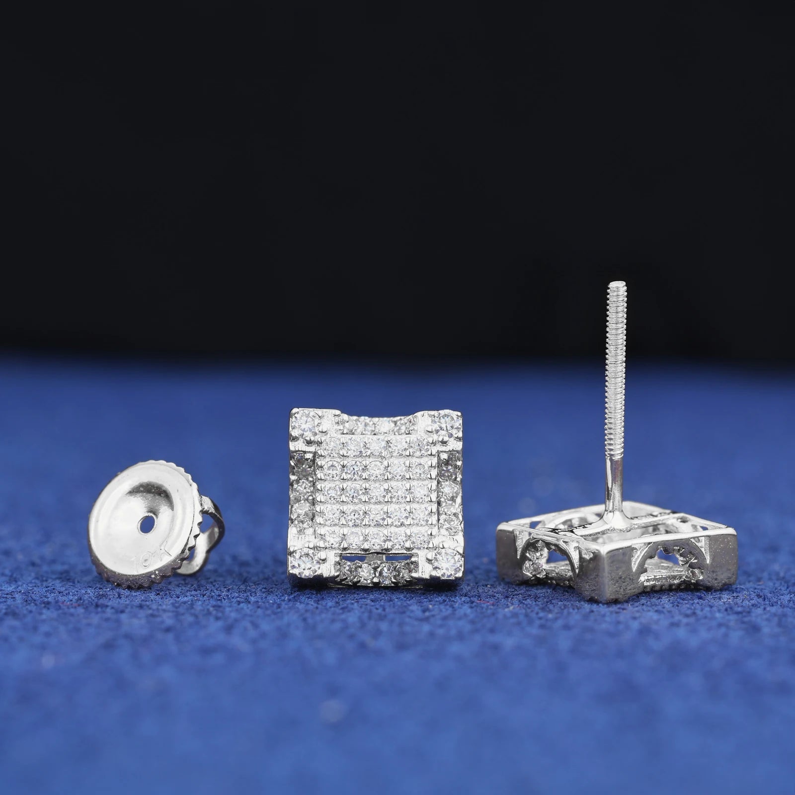 S925 Moissanite Square Paved Diamond Stud Earrings