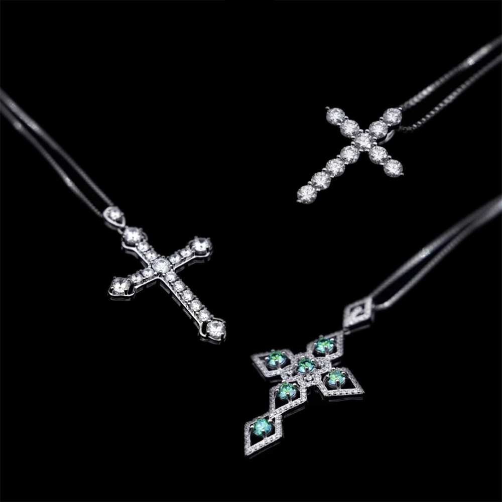 925 Sterling Silver Moissanite Rhombus Cross Pendant