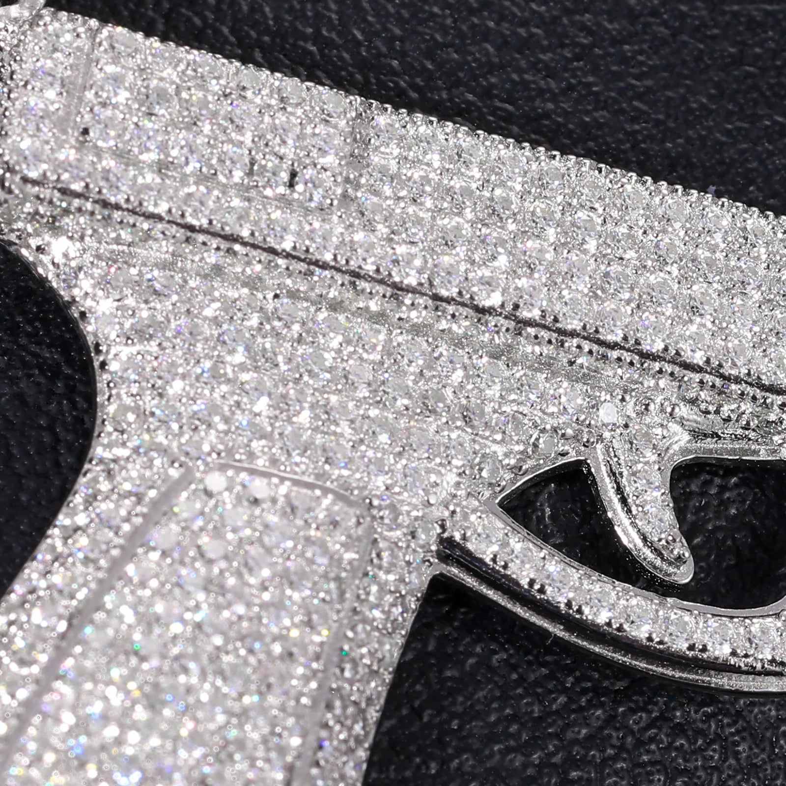S925 Large Iced Out Handgun Moissanite Diamond Pendant - White Gold (Passes Diamond Tester)