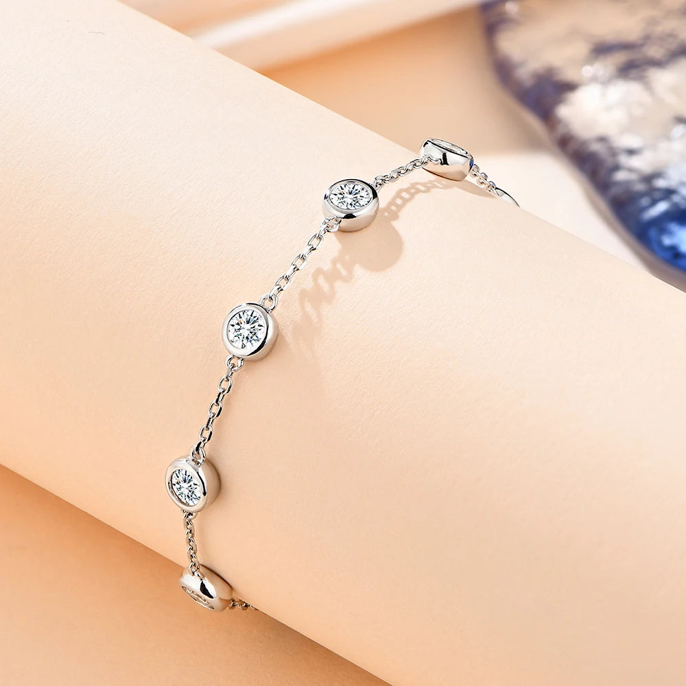 Women's S925 Moissanite Round Cut Diamond Stationed Bracelet
