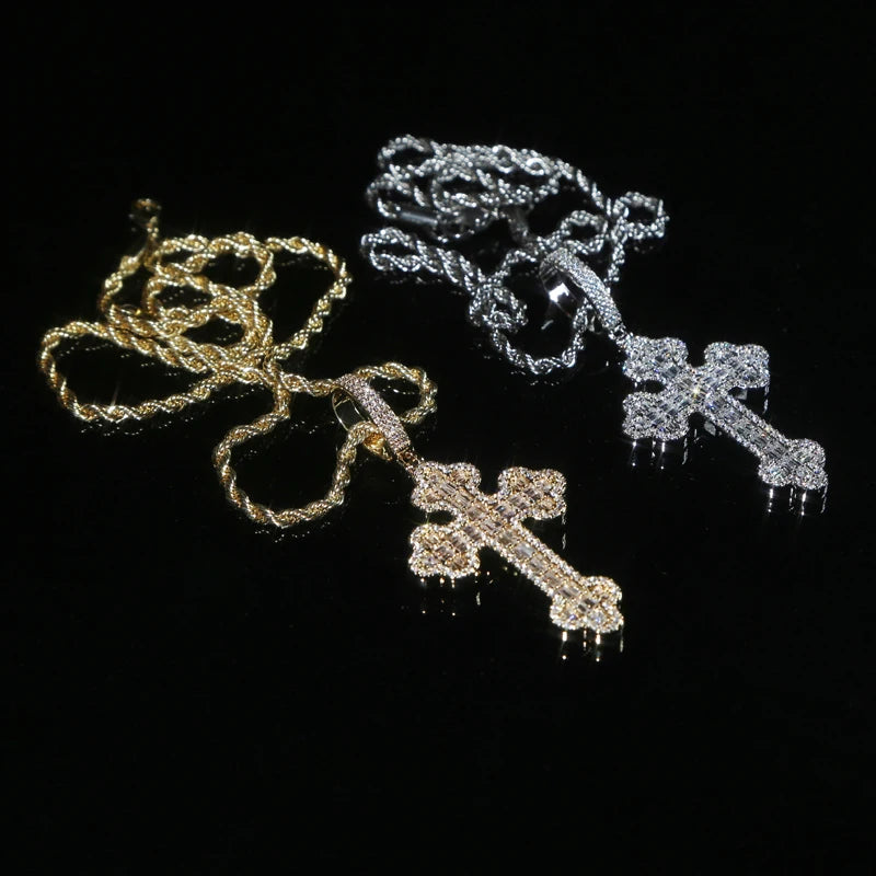 Iced Out Baguette Cross Botonee Diamond Pendant - Icedgame & Co