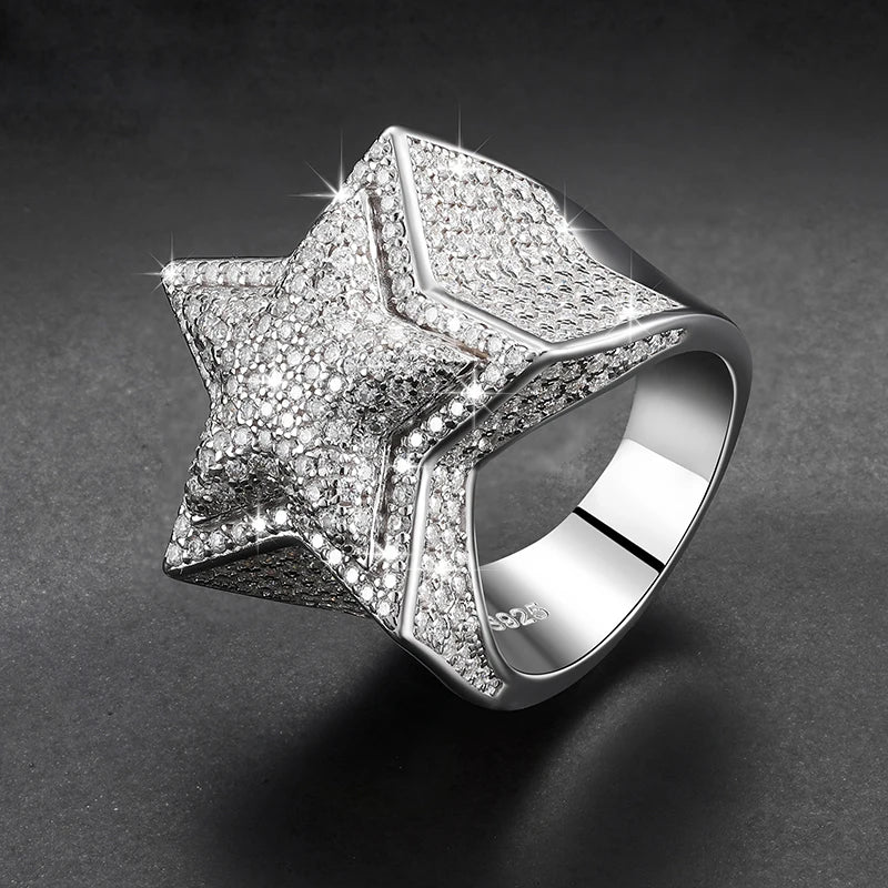 S925 MOISSANITE FROSTY PAVED LAYERED STAR RING