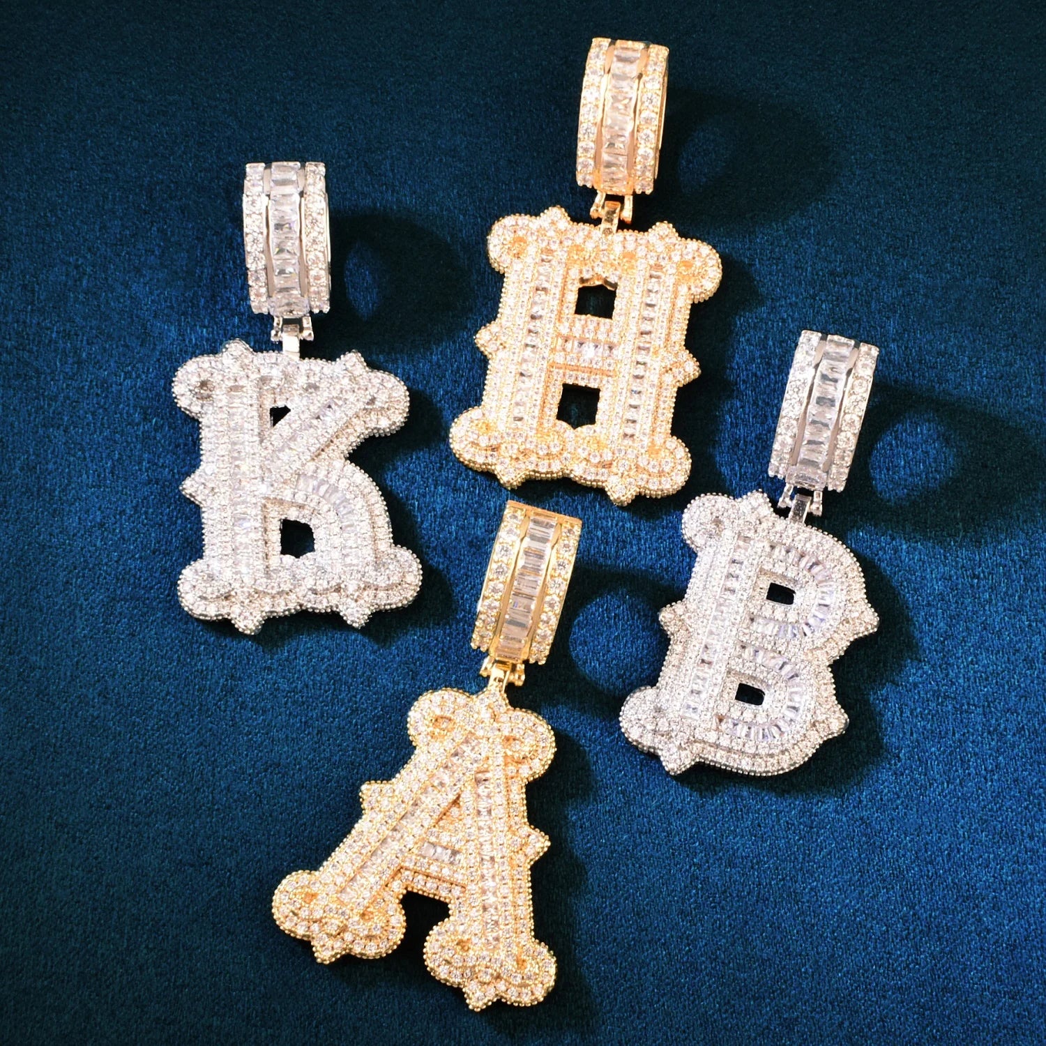 Custom Baguette College Font Initial Single A-Z Letter Pendant - Icedgame & Co