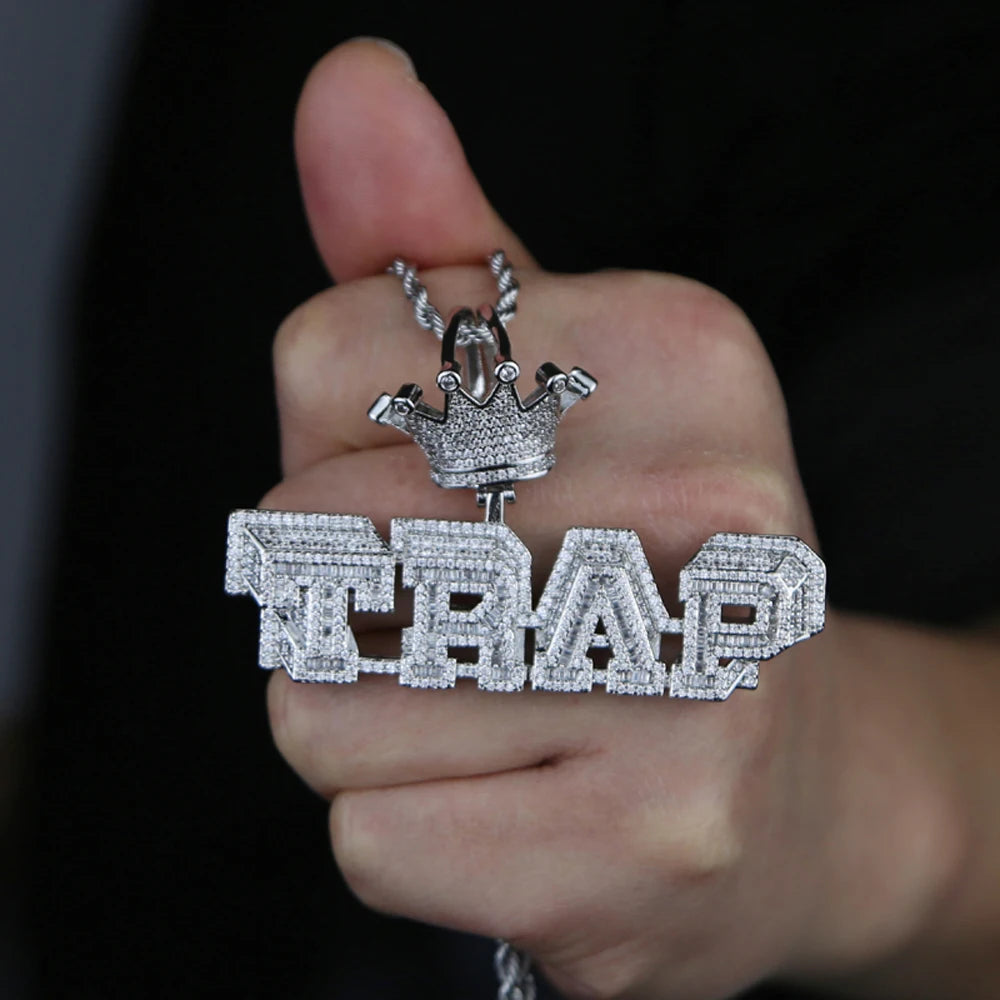 Iced Layered "Trap" Letter Pendant Necklace