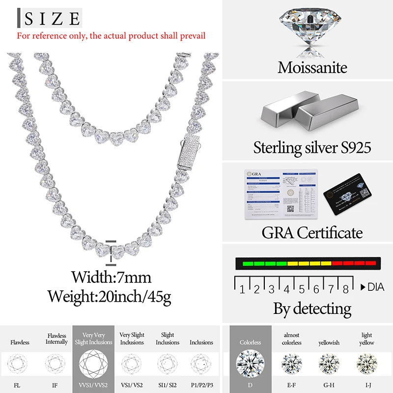 S925 Moissanite Clustered Heart Tennis Necklace