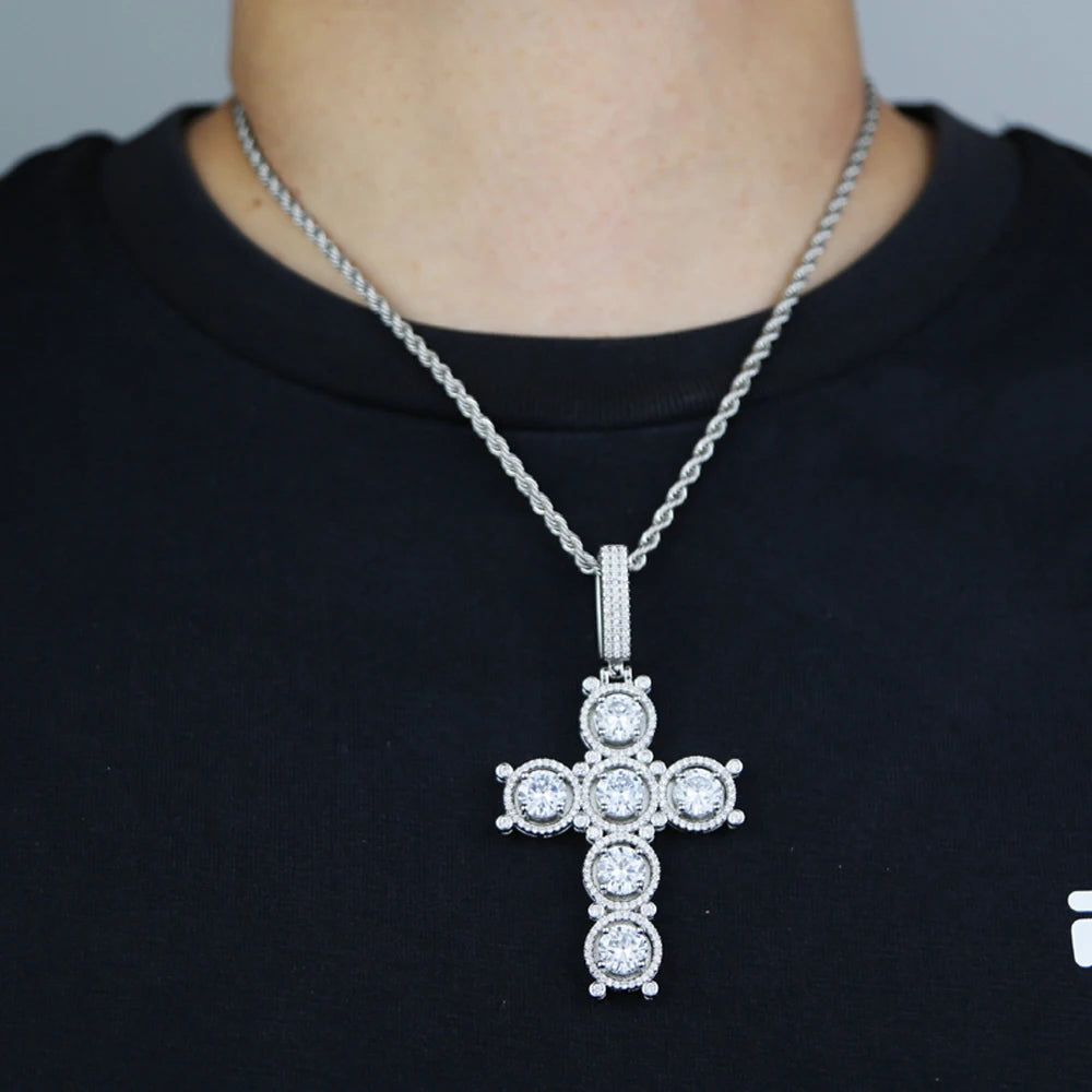 Iced Hollow Tennis Cross Pendant - Gold/White Gold - Icedgame & Co