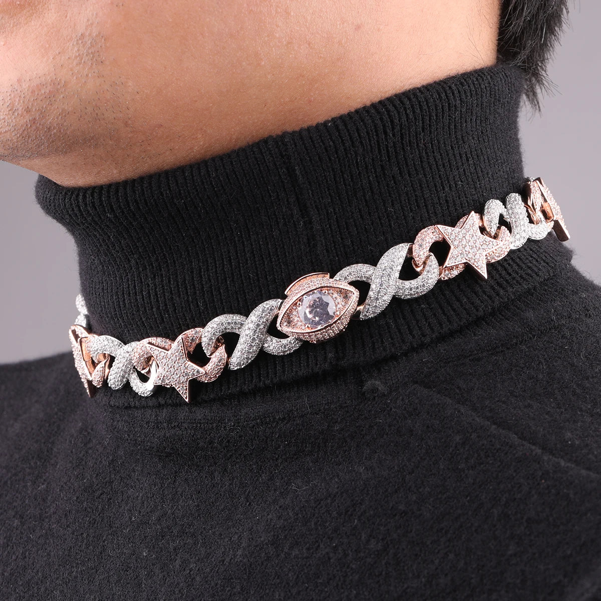 20mm Iced Star Infinity Linked Diamond Eye Necklace