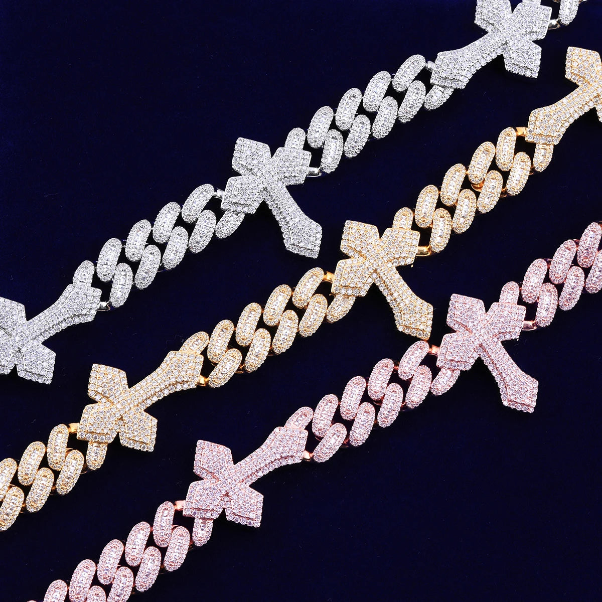 Iced Out Cross Baguette Cuban Link Chain Necklace