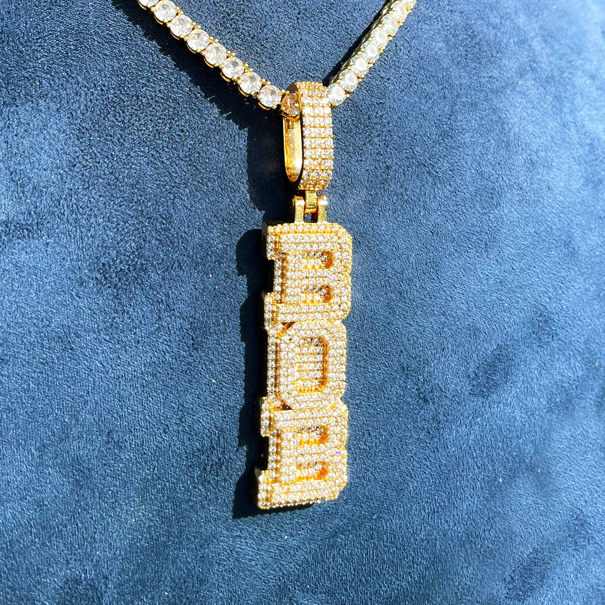 Iced Out Custom Vertical University Letter Pendant - Icedgame & Co