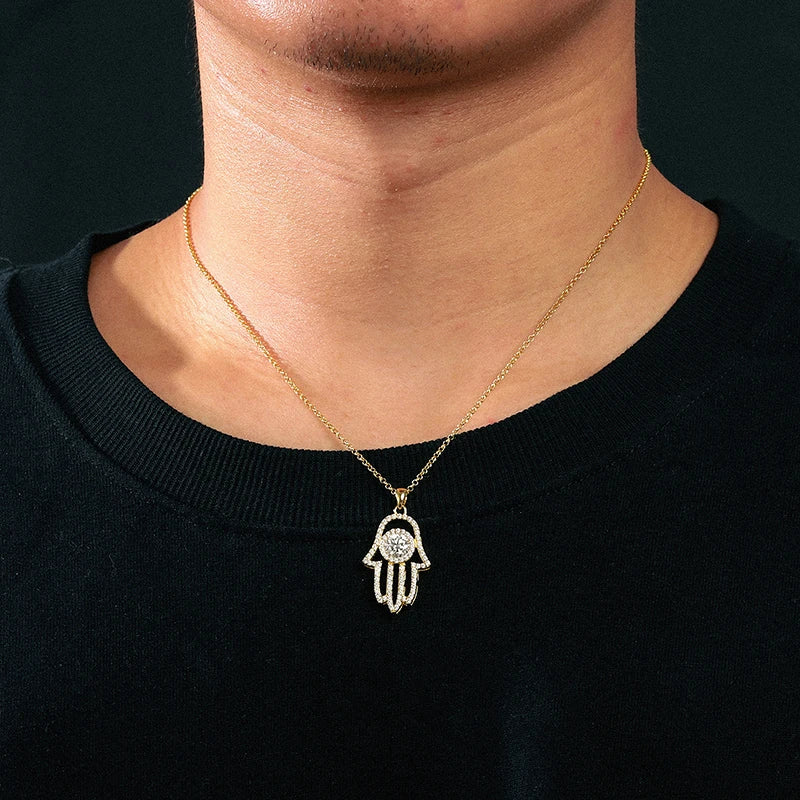 S925 Moissanite Hamsa Hand Diamond Pendant (No chain included)