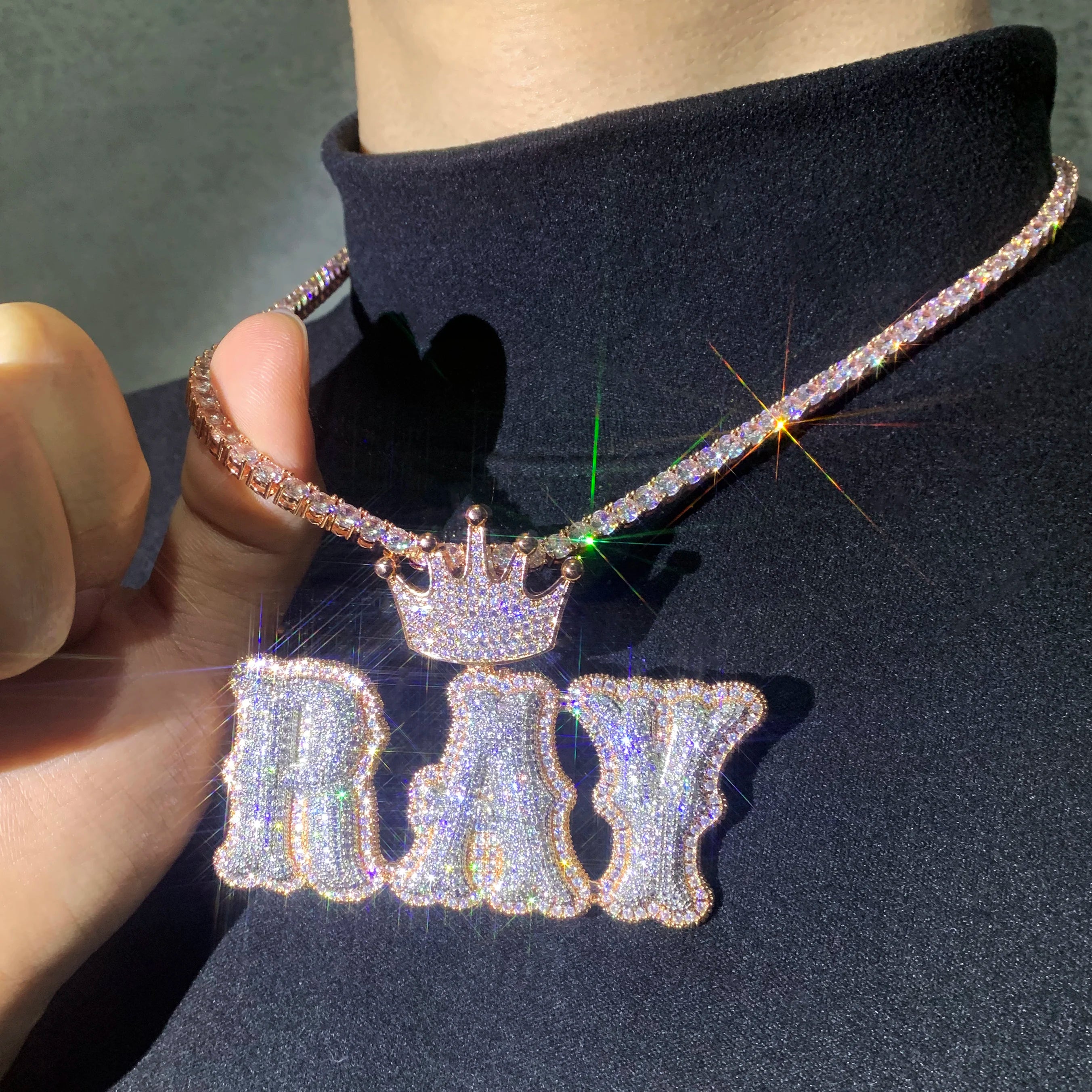 Custom Crown Bail Layered Bubble Letter Pendant