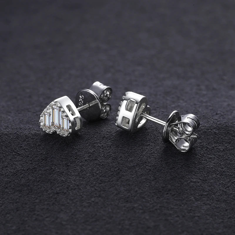 S925 Moissanite Baguette Heart Diamond Earrings