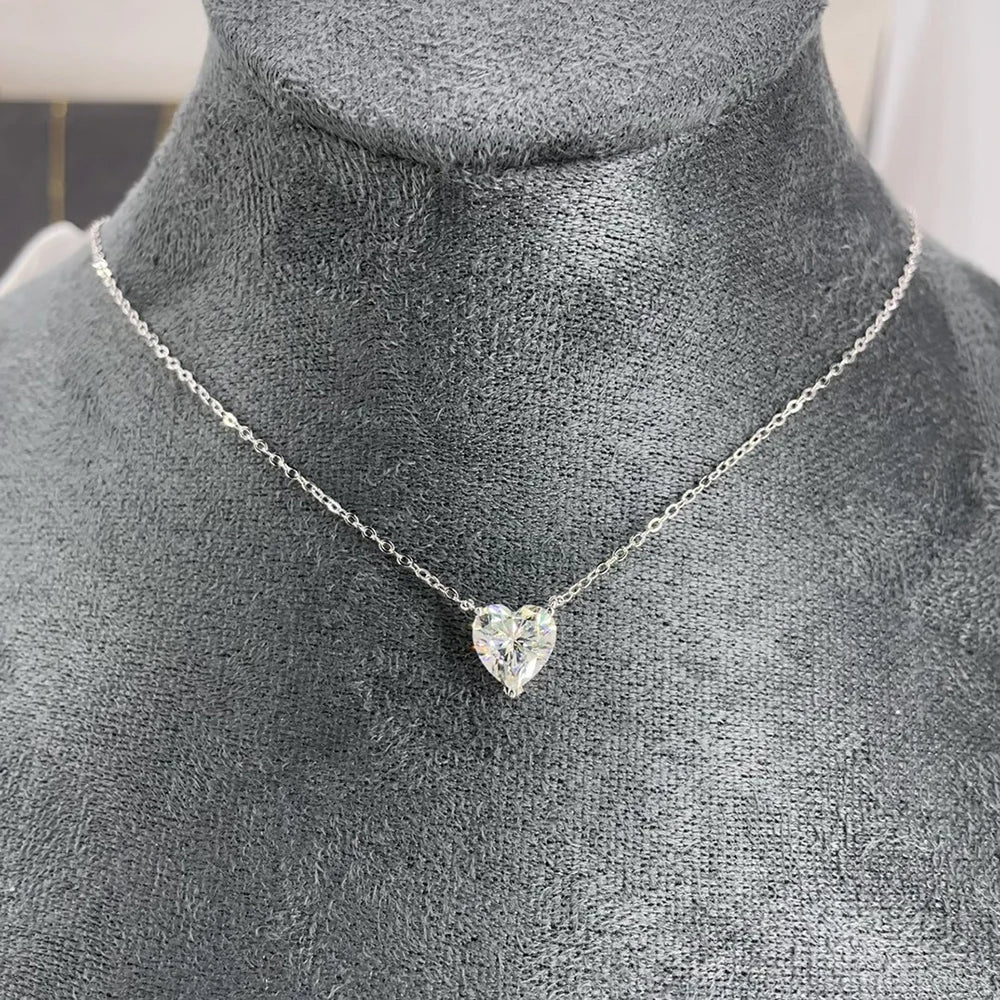 Women's S925 Moissanite Heart-Shape Solitaire Pendant Necklace