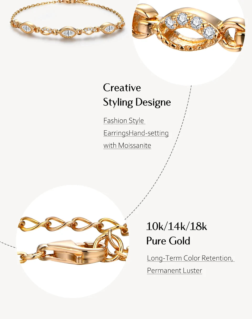 Women's S925 Moissanite Charming Marquise Cut Diamond Link Bracelet