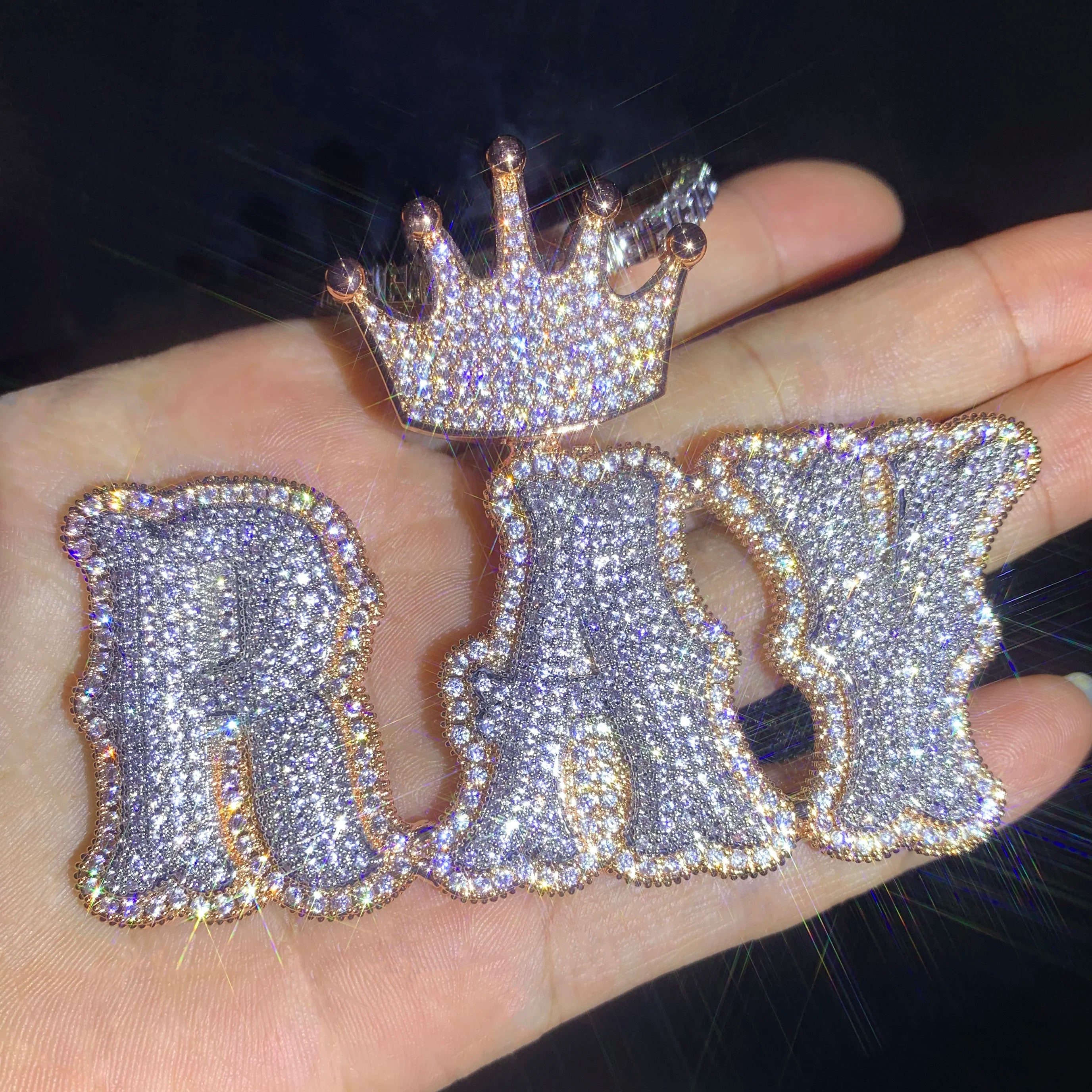 Custom Crown Bail Layered Bubble Letter Pendant