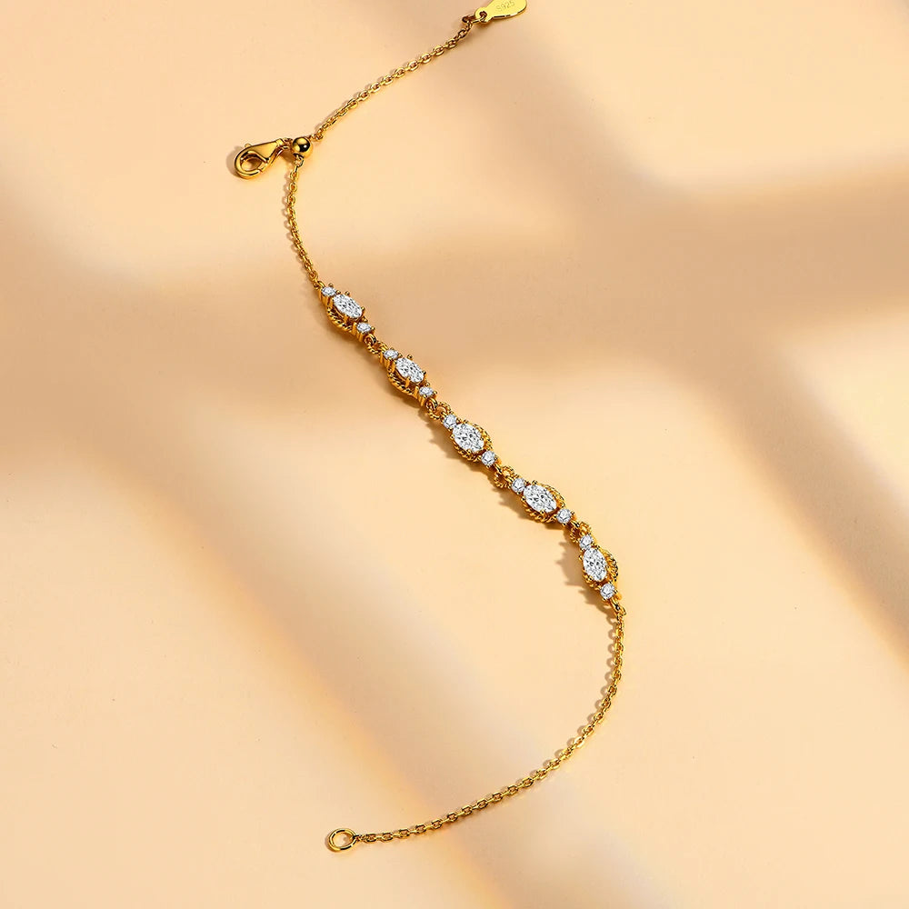 Women's S925 Charming Oval Cut Moissanite Diamond Yellow Gold Bracelet