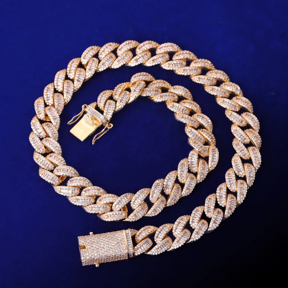 14mm Baguette Miami Cuban Link Chain Necklace