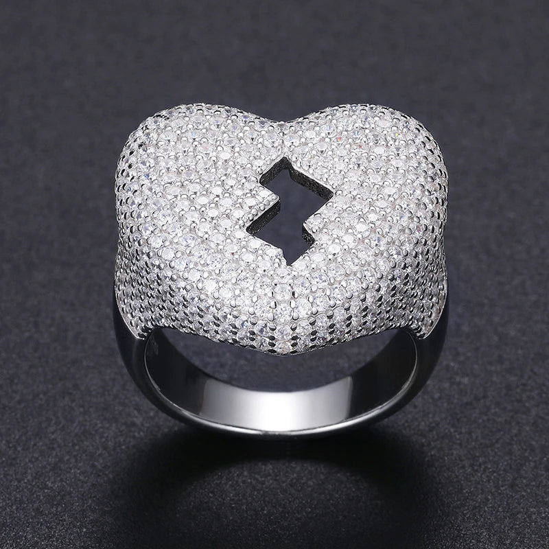 S925 Moissanite Fully Icy Pave Broken Heart Diamond Ring