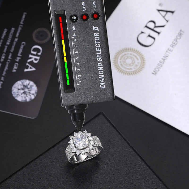 S925 Moissanite Square Cut Halo Diamond Ring - Icedgame & Co