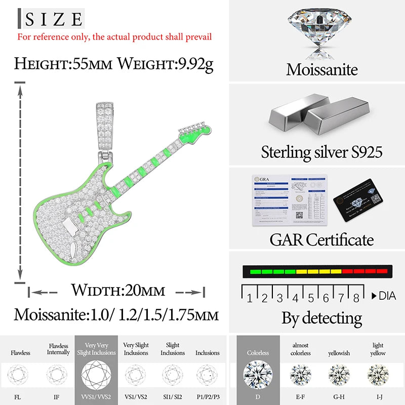 S925 Moissanite Luminous Guitar Diamond Pendant