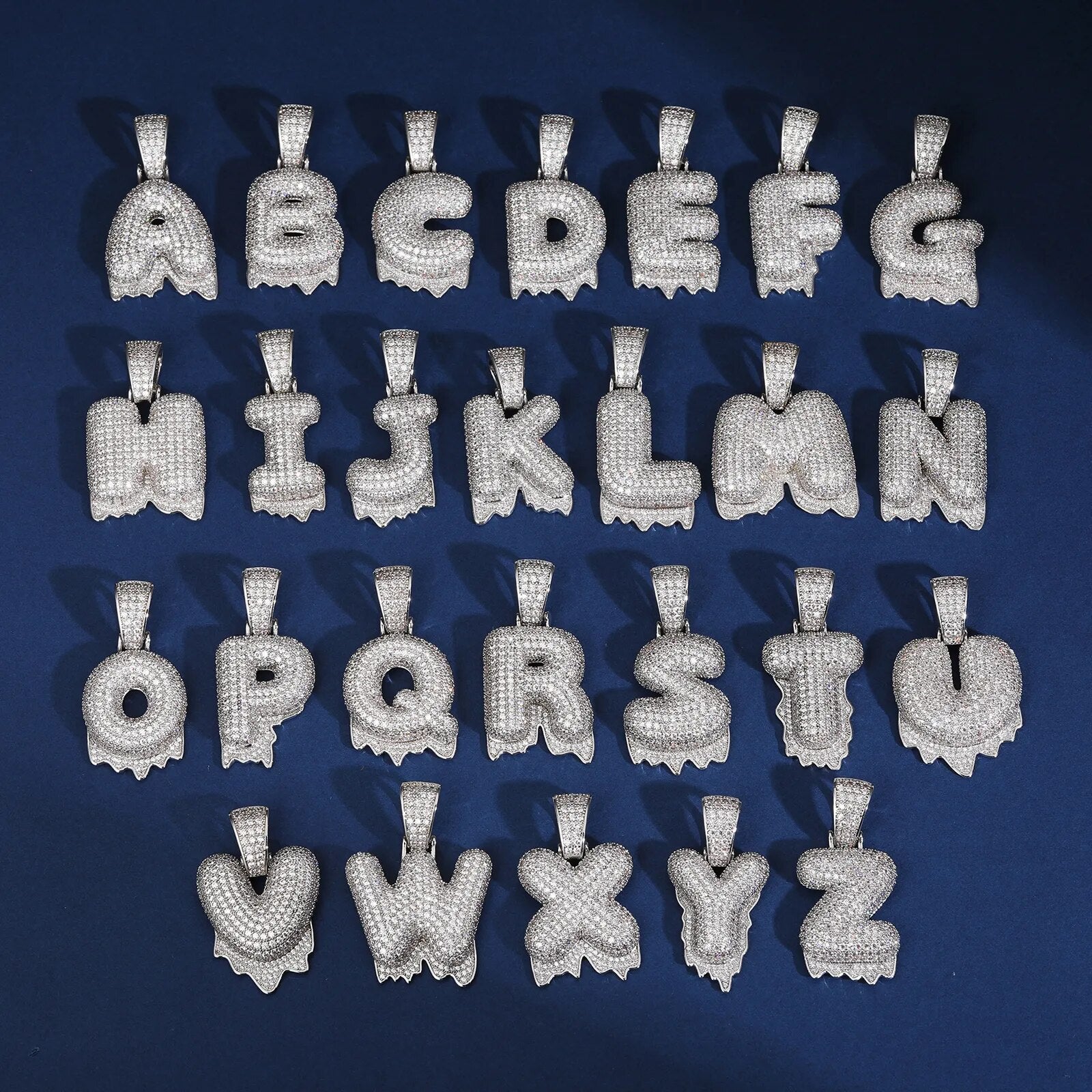 925 Sterling Silver Moissanite Bubbler Micro Paved A-Z Letter Pendant
