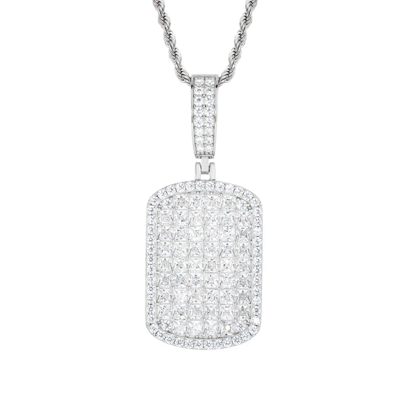 S925 Moissanite Diamond Fully Paved Tag Pendant