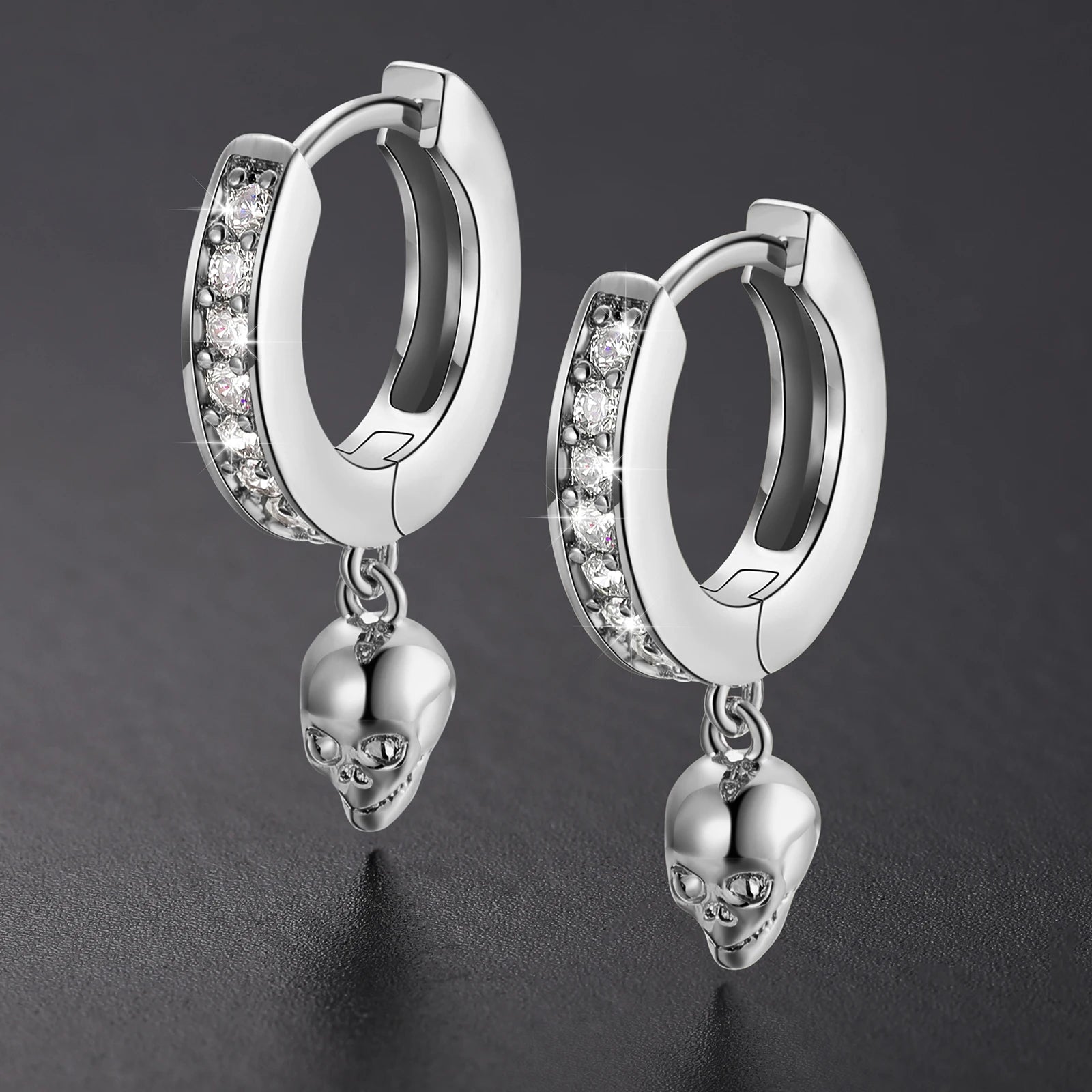S925 Moissanite Skull Huggie Earrings - Silver