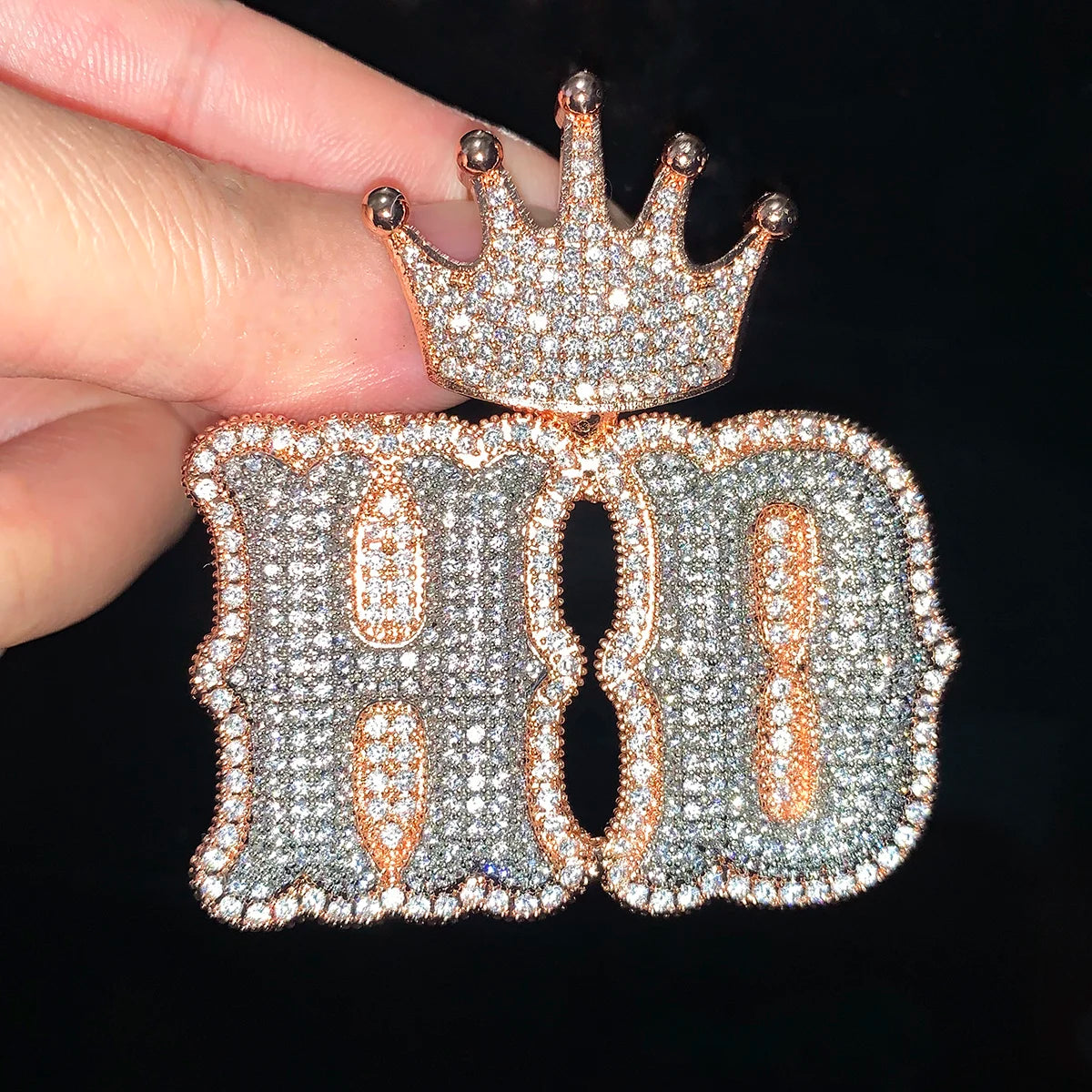 Custom Crown Bail Layered Bubble Letter Pendant